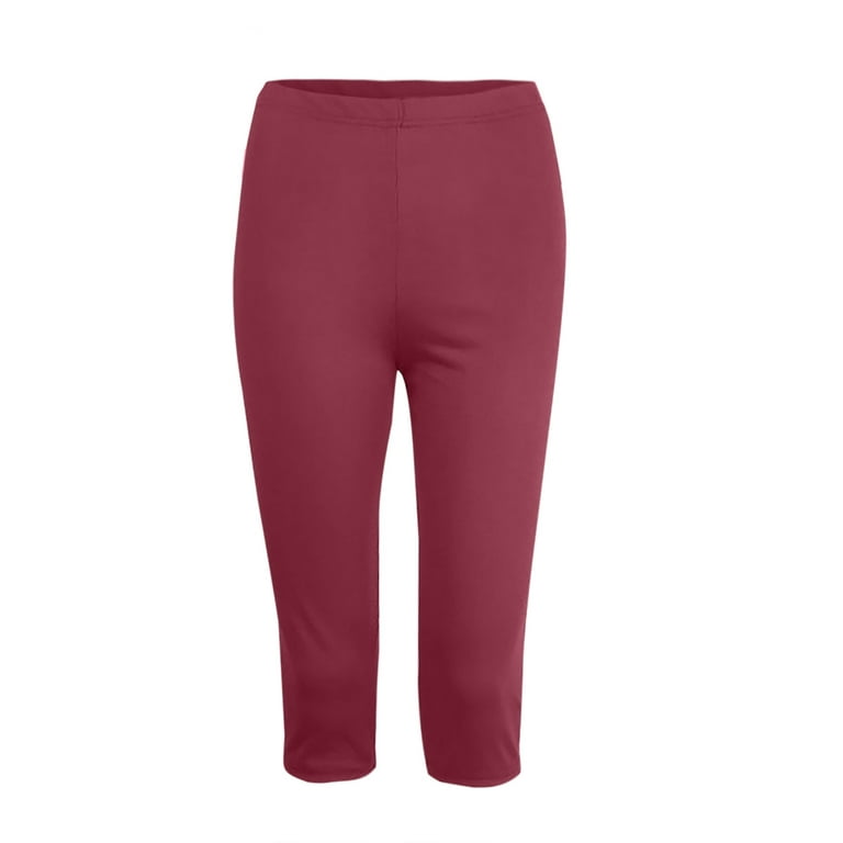 3/4 Stretchy Peony Red Capri Pants for Women Running Tennis