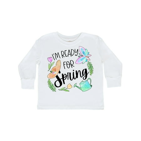 

Inktastic I m Ready for Spring Butterfly Hat and Watering Can Gift Toddler Boy or Toddler Girl Long Sleeve T-Shirt