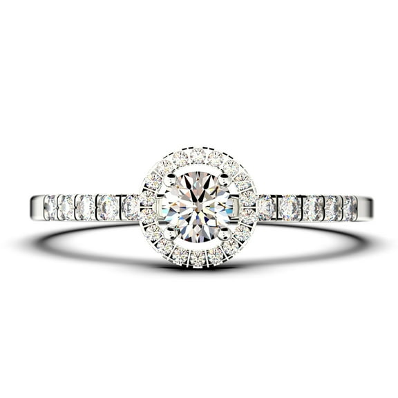 Dazzling Minimalist 1.00 Catar Round Cut Diamond Moissanite Engagement Ring, Wedding Ring in 925 Sterling Silver With 18k White Gold Plating Gift For Her, Silver, Halo Bridal Ring