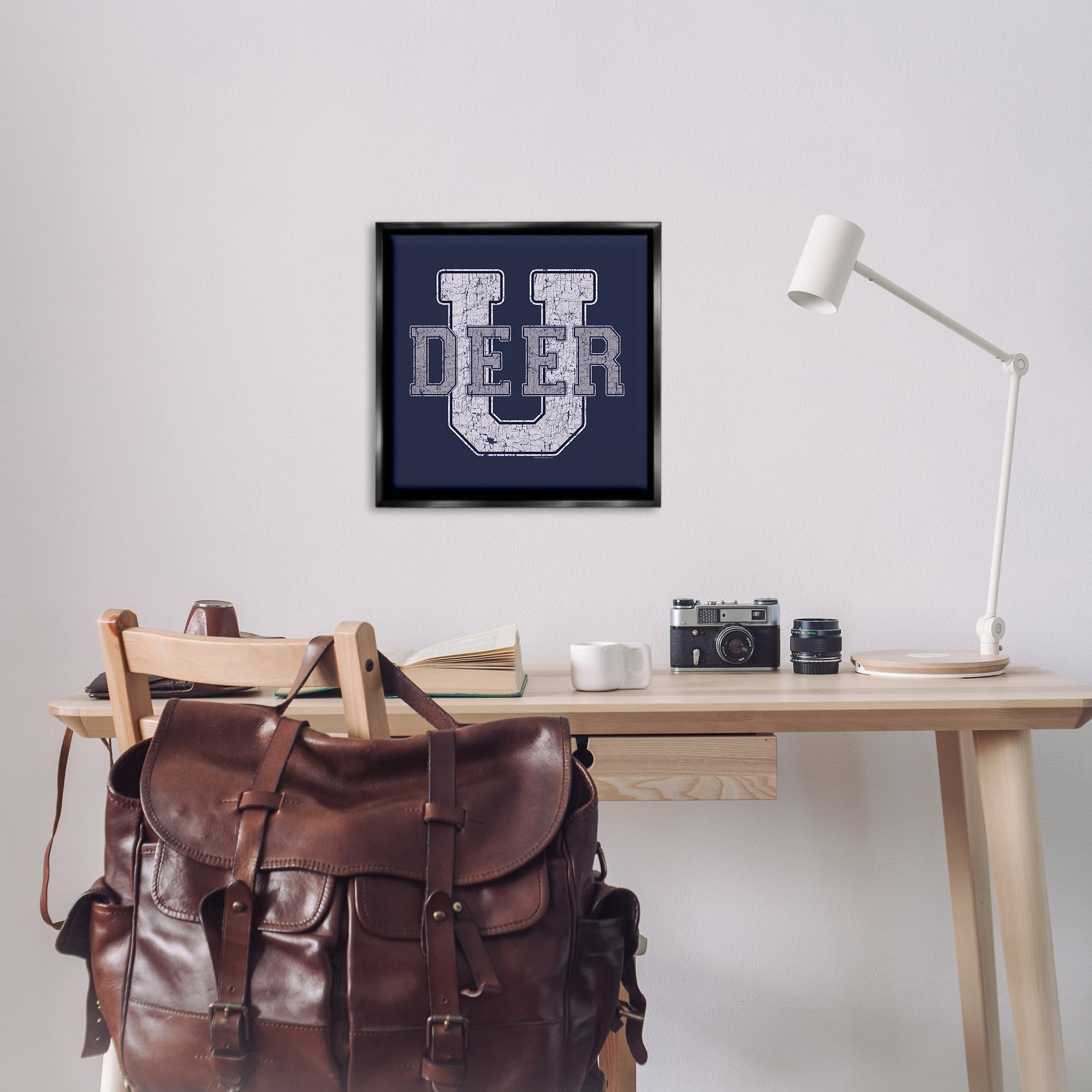 Stupell Industries Deer U College Varsity Novelty & Humor Painting Black Floater Framed Canvas Art Print Wall Art, 25 x 25