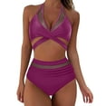 thumbnail image 3 of Sngxgn Womens High Waisted Bikini Sets Halter Neck Push up Two Piece Swimsuit Bathing Suit Swimwear(Purple,S), 3 of 6