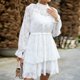 thumbnail image 4 of Mini Vestido Escalonado Vestido ajustado para mujer Vestido corto tipo túnica con mangas abullonadas Traje diario con medio cuello alto Ygjytge Blanco L para Mujer, 4 of 6
