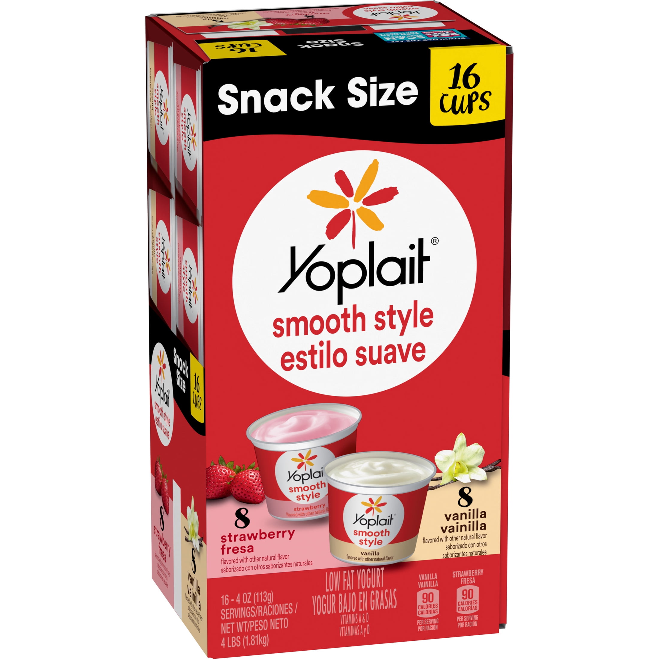 Yoplait Smooth Style Low Fat Yogurt Variety Pack, Gluten Free, Snack Cups, 16 Count, 64 oz