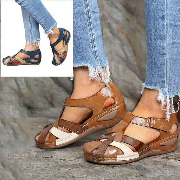 SPRING PARK Women Peep Toe Platform Wedge Heels Summer Sandals Buckle Strap Shoes