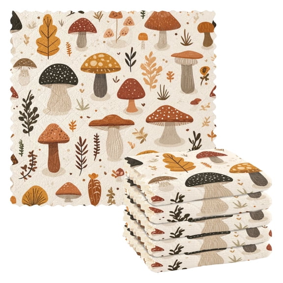 6 Pieces of Kitchen Towels 11x11Inch Kitchen Dish Cloths Kitchen Dish Towels Reuseable Cleaning Cloths Lovely Mushrooms