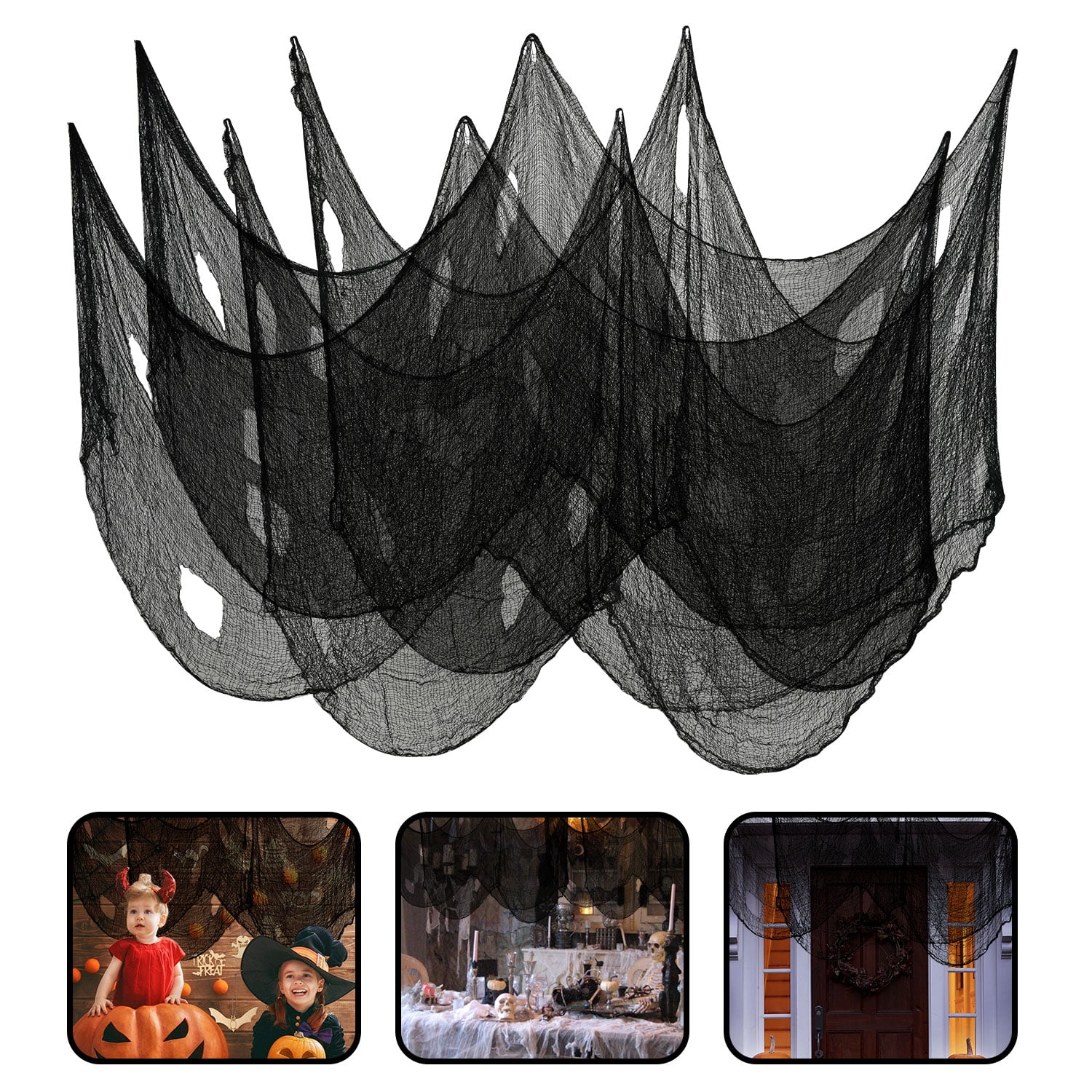 Coolmade 2 Pack Halloween Creepy Cloth 15 x 2.6 ft, Scary Gauze Doorways Spooky Giant Tapestry for Halloween Party Supplies Decorations Outdoor Yard Home Wall Decor, Black