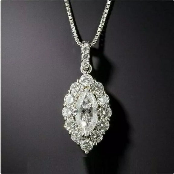 3.0 Carat Marquise Cut VVS1 Diamond Halo Pendant Necklace 14K White Gold Finish Hip Hop Jewelry | Ideal Birthday Gift