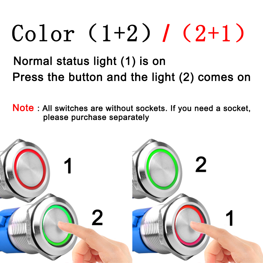 1pc 6Pin 25mm Metal Stainless Steel Momentary/Latching LED Push Button Switch Car Auto Engine Start PC Power Symbol (Color : Red, Size : MOMENTARY_12V