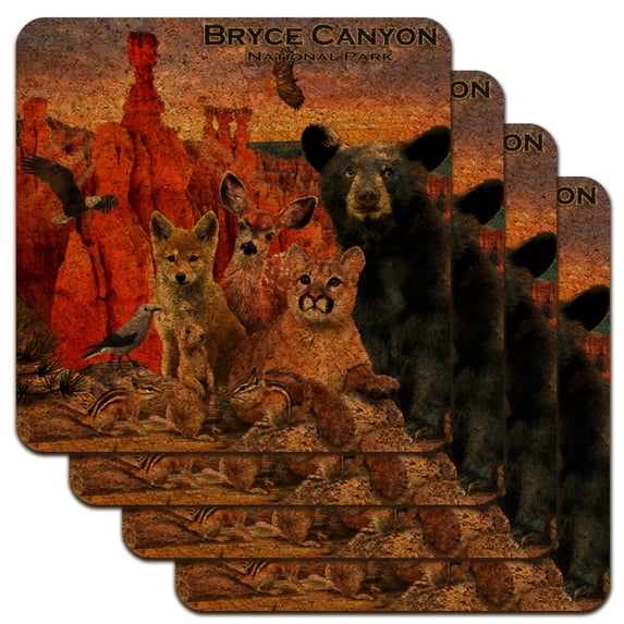 Bryce Canyon National Park Utah UT Beer Animals Cougar Deer Coyote Low Profile Novelty Cork Coaster Set