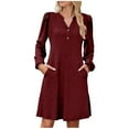 thumbnail image 3 of Oksale Sweater Dresses for Women with Pockets Ribbed Knit Dress Elegant V Neck Long Sleeve Mini Dresses Formal Winter Dress for Holiday Wine XL, 3 of 9