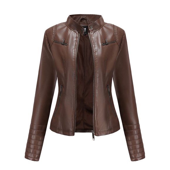 Women's Faux Leather Moto Biker Short Coat Jacket Casual Slim Soft Moto Biker Faux Leather Female Tops Coat Basic Streetwear Autumn Winter