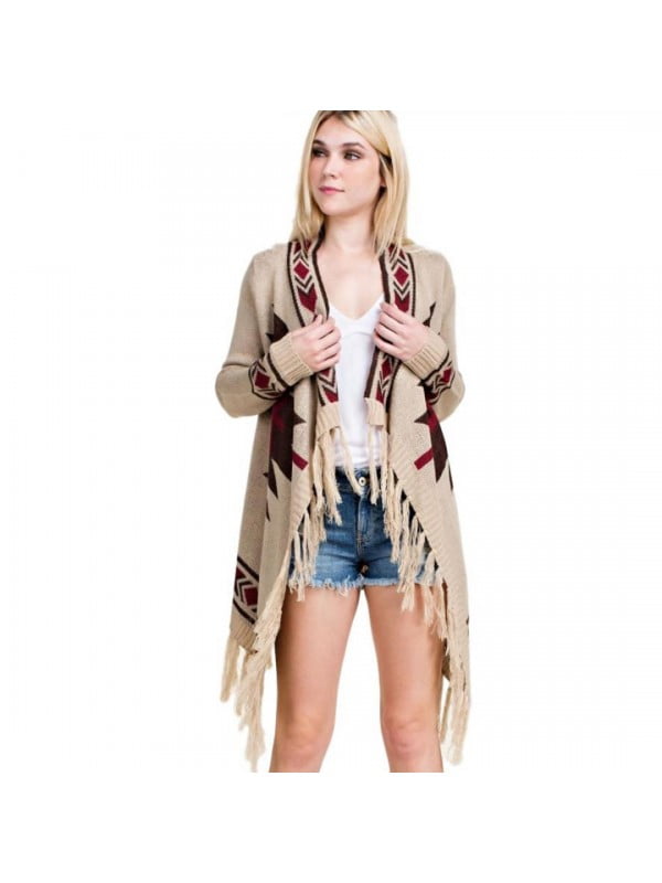 Vocal USA Taupe Tribal Aztec Cardigan 