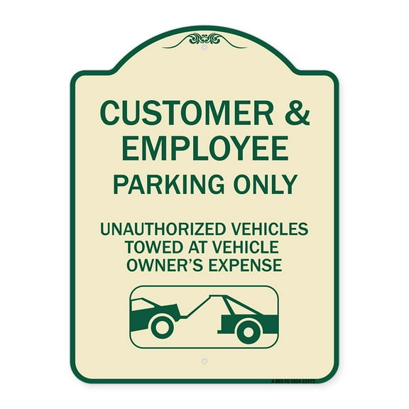 SignMission Designer Series Sign - Parking Restriction Sign Customer and Employee Parking Only Unauthorized Vehicles Towed at Owner Expense with Graphic | Tan & Green 18" x 24"