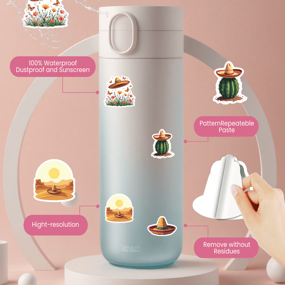 cartoon Sombrero Theme Stickers, Waterproof Sombrero Theme Sticker for Water Bottle Laptop Phone Cases Planner Skateboard Luggage Helmet Party Favor Decor, Ideal for Adults Teens Teacher Rewards
