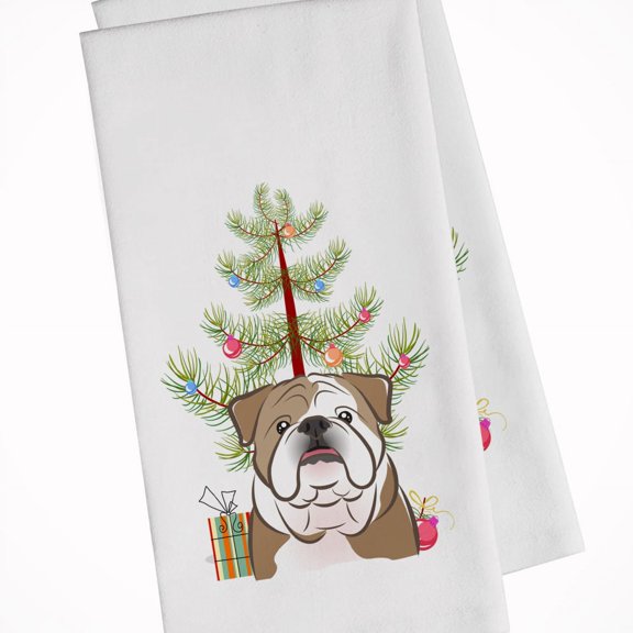 Carolines Treasures BB1591WTKT Christmas Tree and English Bulldog White Kitchen Towel Set of 2 Dish Towels 19 X 25"