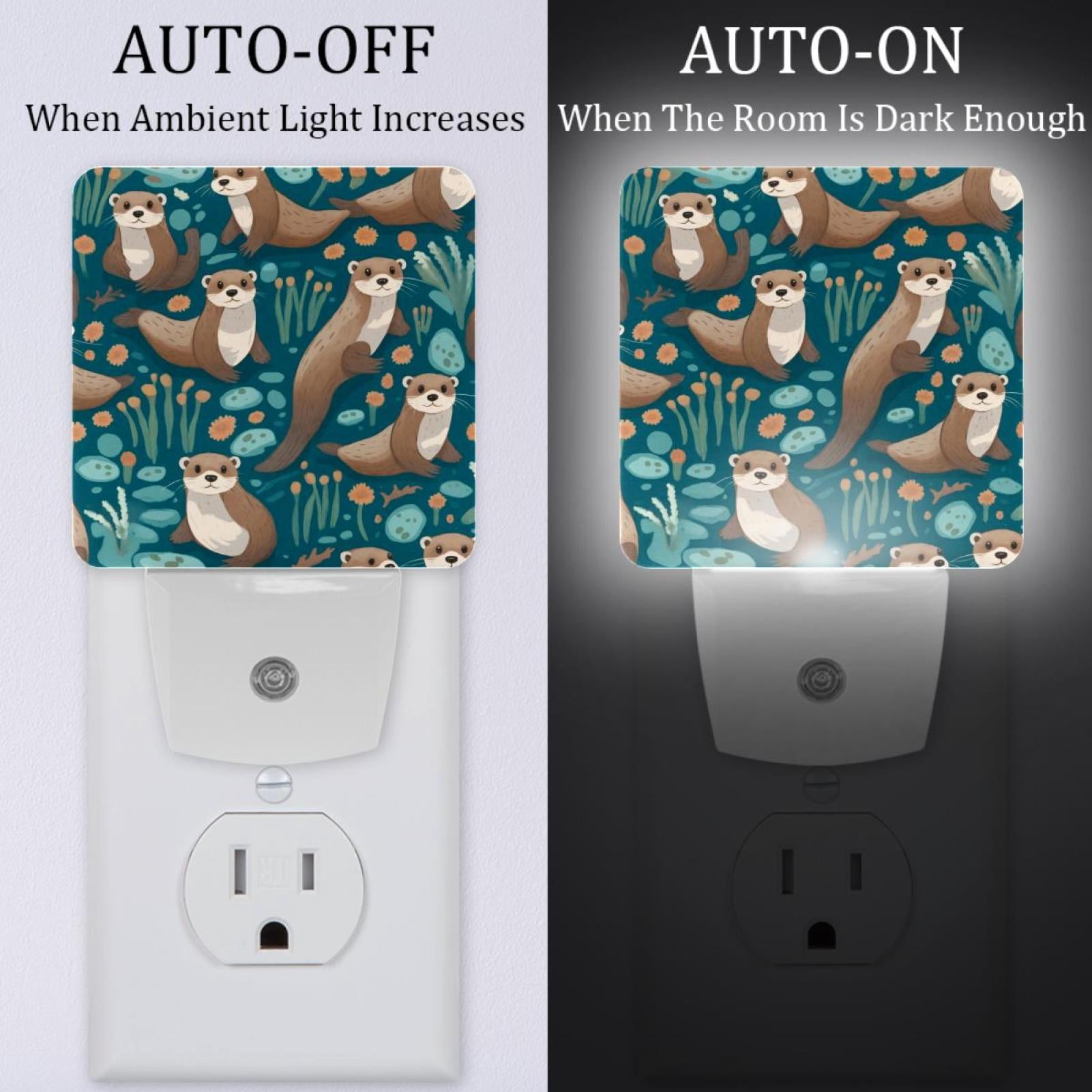 PhooArto Otter Pattern Plug in LED Night Light Auto Sensor Dusk to Dawn Decorative Night for Bedroom, Bathroom, Kitchen, Hallway, Stairs, Baby's Room, Energy Saving
