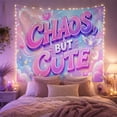 thumbnail image 2 of "Chaos, But Cute" Phrase in Fluffy Pastel Clouds, Playful Illustration for Teen Girls, Y2K Inspirational Room Decor, Housewarming Gift Tapestry Wall Hanging for Dorm and Bedroom, 2 of 7