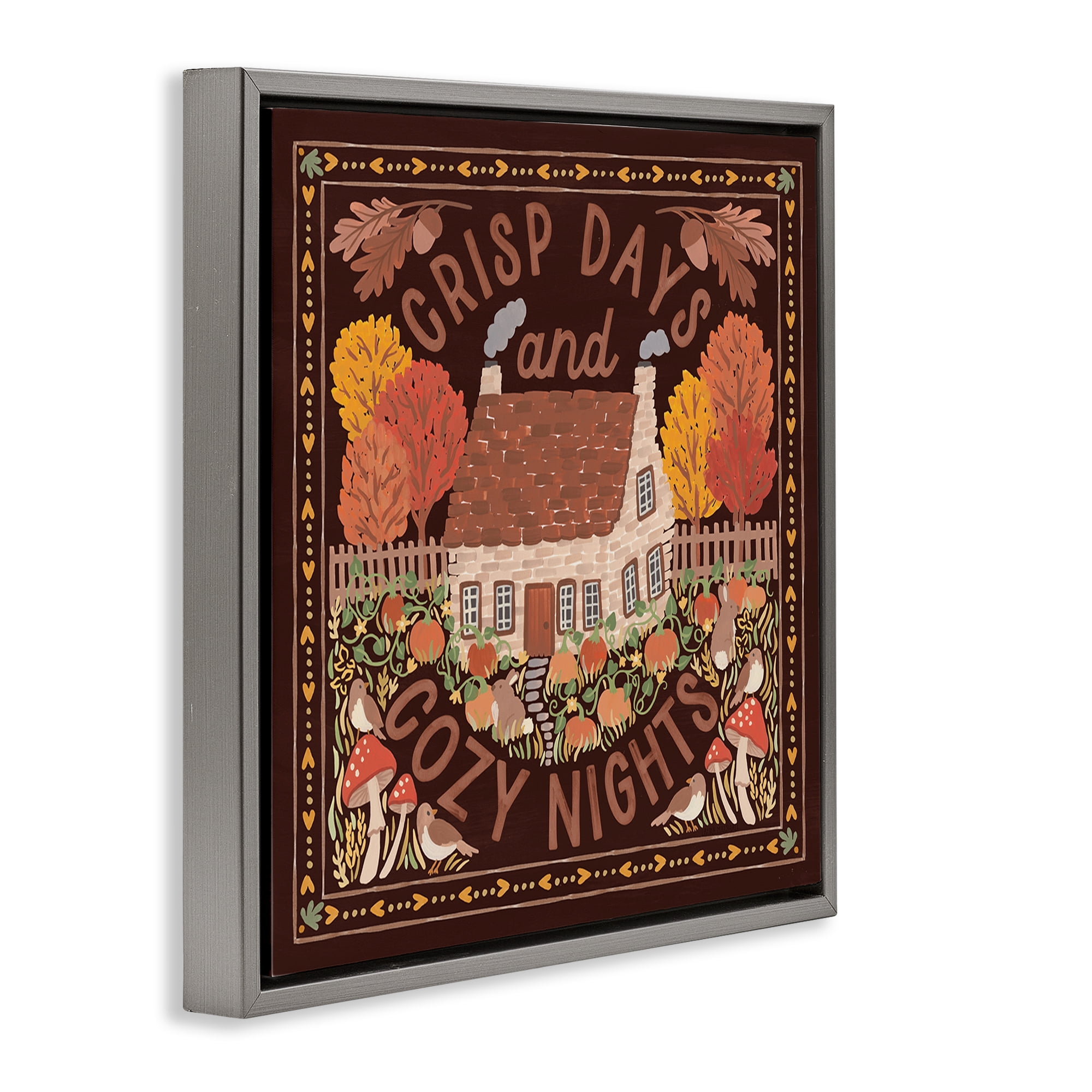 Stupell Industries Crisp Days Fall Phrase Landscape Painting Gray Floater Framed Art Print Wall Art, 18 x 18