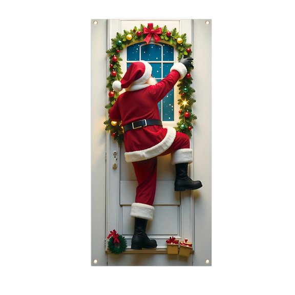 Christmas Door Cover 90X180Cm Polyester Holiday Entrance Decor