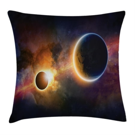 Outer Space Decor Throw Pillow Cushion Cover, Planet in Milky Way Dark Nebula Gas Cloud Celestial Solar Eclipse Galaxy Theme, Decorative Square Accent Pillow Case, 16 X 16 Inches, Multi, by (Best Way To Photograph The Solar Eclipse)