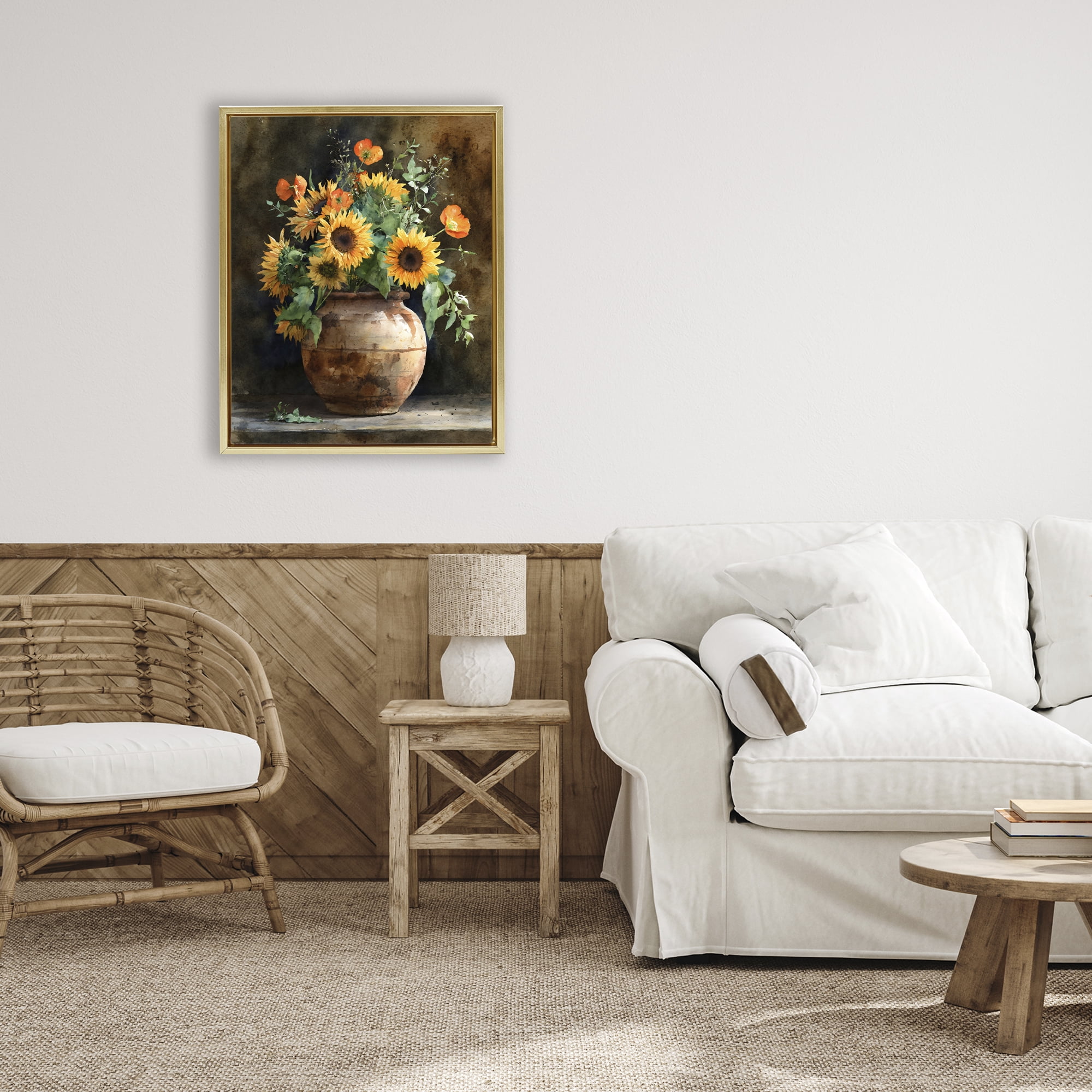 Stupell Industries Rustic Sunflower Display Gold Framed Floater Canvas Wall Art, design by Franklyn Gregory