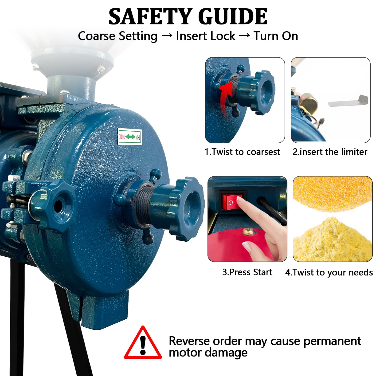 PRIJESSE Electric Grain Grinder Mill 110V 3000W  Dry Corn Grinder Commercial  Feed Mill Dry Cereals Wheat Grinder W/ Funnel