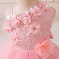 thumbnail image 2 of IDOPIP Infant Baby Flower Girl Dress Asymmetric Shoulder 3D Flowers Toddler Wedding Formal Birthday Party Pageant Tiered Tulle Gowns Tutu Dresses 9-12 Months Pink, 2 of 8