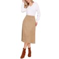 thumbnail image 2 of INSPIRE CHIC Faux Suede Midi Skirt for Women's Casual Fall Winter A Line Skirt - Trendy Elastic Waist Design XL Light Khaki, 2 of 6