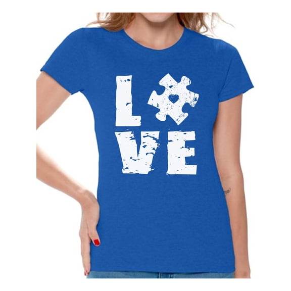 Awkward Styles Love Puzzle Shirt Autism Awareness Shirts for Women Autism T Shirt Autism Puzzle Gifts Support Autism Awareness Women's Tee Shirt Tops Autistic Spectrum Awareness Shirts