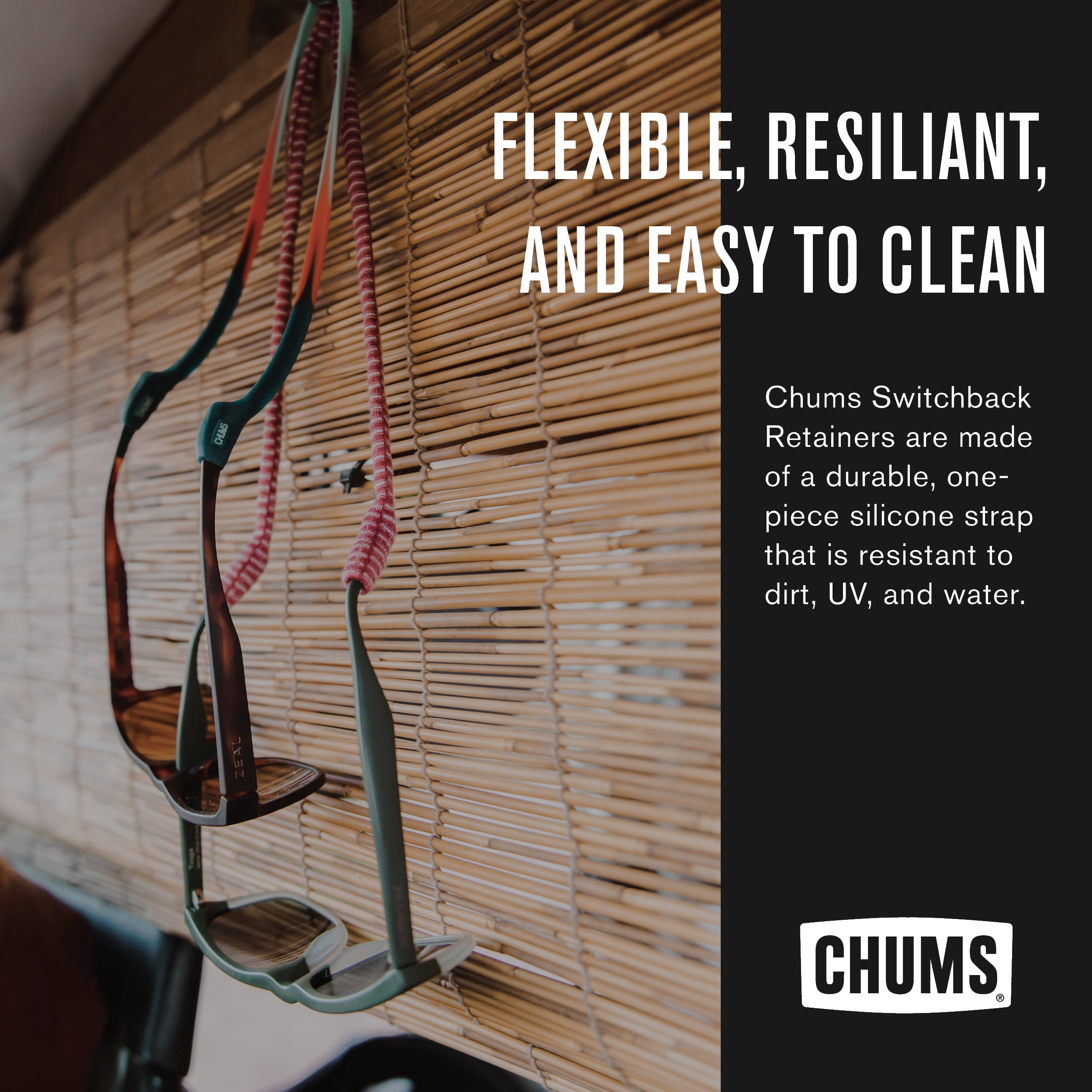 (2 pack) Chums Switchback Eyewear Retainer - Lightweight Silicone Eyeglass Strap
