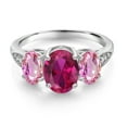 thumbnail image 2 of Gem Stone King 10K White Gold Red Created Ruby Pink Sapphire and White Lab Grown Diamond 3 Stone Engagement Ring for Women (2.59 Cttw, Gemstone Birthstone, Size 7), 2 of 5