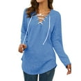 thumbnail image 4 of TWZH Women Solid Color Cross V Neck Scoop Hem Long Sleeve Top, 4 of 7