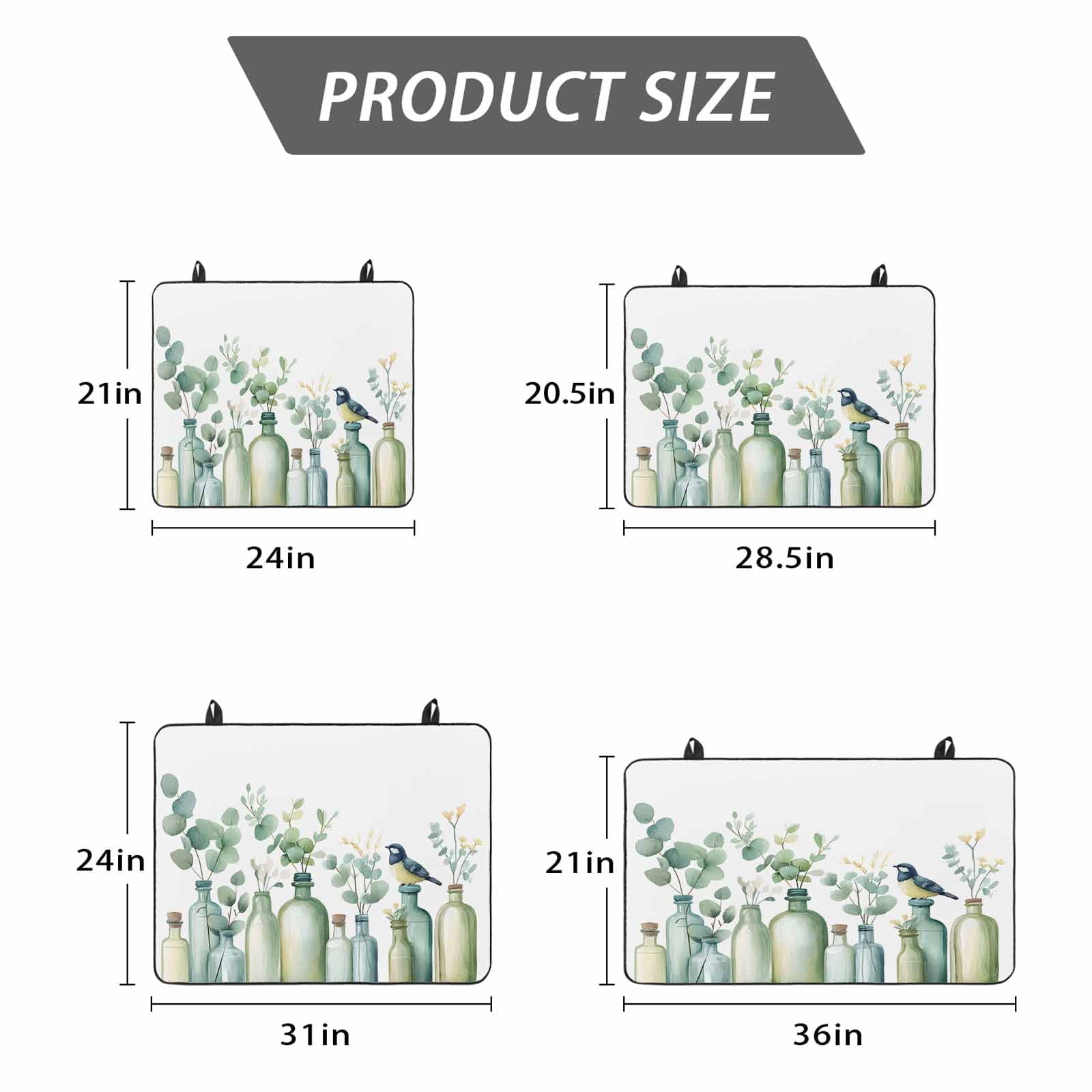 Teal Eucalyptus Leaves Stove Top Cover for Electric Stove, Heat-proof & Non Slip Glass Top Stove Cover Protector, Botanical Vase Birds Kitchen Flat Cooktop Rubber Mat 24x21 Inches