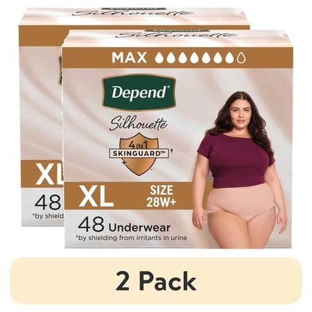 (2 pack) Depend Silhouette Women’s Incontinence & Postpartum Bladder Leak Underwear, XL, 48 Count