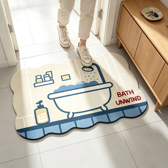 KKOUHVY Bathroom Rugs, Wavy Edge Cute Irregular Bath Mat, Absorbent Dries Quickly Non-Slip Soft Bathroom Decor, Suitable for Tub&Shower