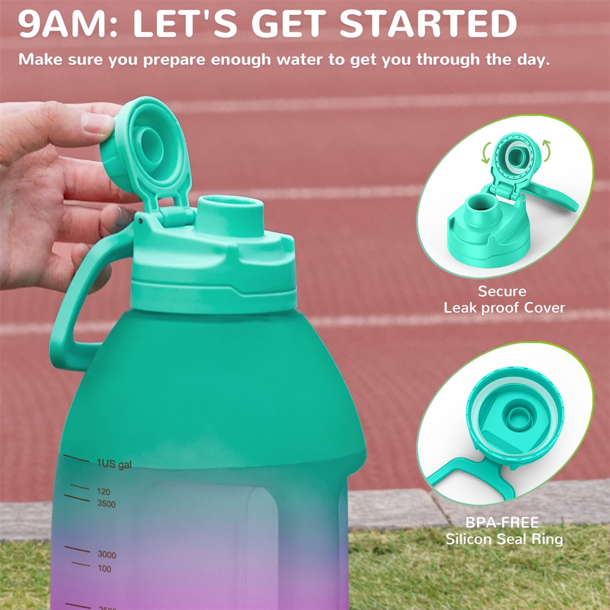 Kepooman Reusable Large-Capacity Water Bottle, Fitness Sports Water Bottle with Leak Proof Flip Top Lid for Gym Yoga Fitness Camping with Time Marker-E Kepooman Reusable Large-Capacity Water Bottle, Fitness Sports Water Bottle with Leak Proof Flip Top Lid for Gym Yoga Fitness Camping with Time Marker-E