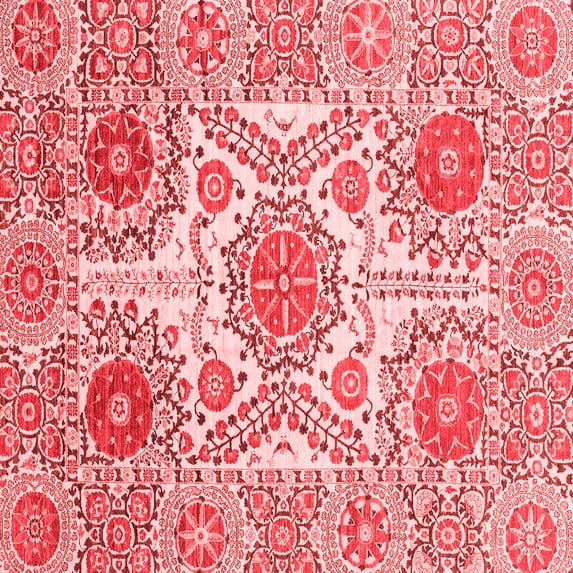 Ahgly Company Machine Washable Indoor Square Abstract Red Modern Area Rugs, 4' Square
