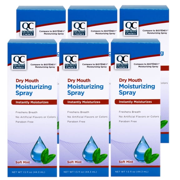 Quality Choice Dry Mouth Moisturizing Spray, Soft Mint, 1.5 FL OZ - 6 Pack