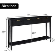 Kinbor Modern Long Console Table, 2-Tier Sofa Table for Living Rooms Hallways, Bright Black Finishing