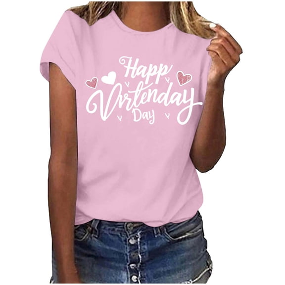 PNTUTB Women's Valentine's Day Fashion Print Casual Crew Neck Short Sleeve Loose Comfortable T Shirts