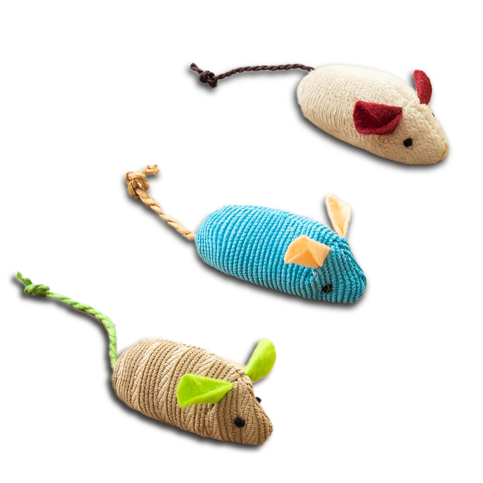 Brown Blue White 3 Pack Cat Nibble Toy Simulation Mouse Cat Decompression Toy 6 2cm Material Cotton Rope