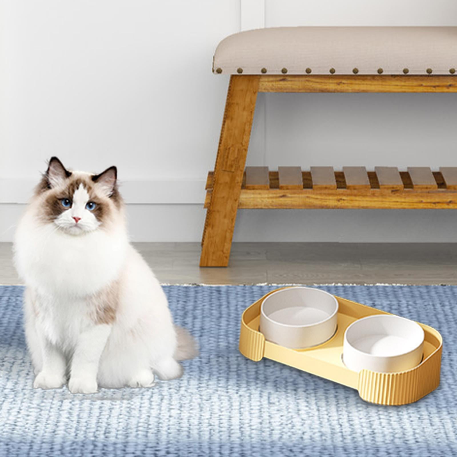Fzaqwen Ceramic Elevated Cat Bowls Double Cat Food and Water Bowl Dishes for Indoor Cats yellow