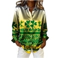 thumbnail image 4 of Tops de Manga Larga de las Mujeres Casual con Impresión Del Día de San Patricio, Blusa de Cuello Giratoria con Botones, Moda de Uso Diario, 4 of 9