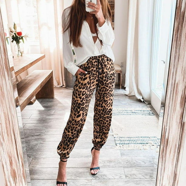 Moluit Pantalon Leopardo Rojo Ropa China Mulaya Moda Mujer Mulaya