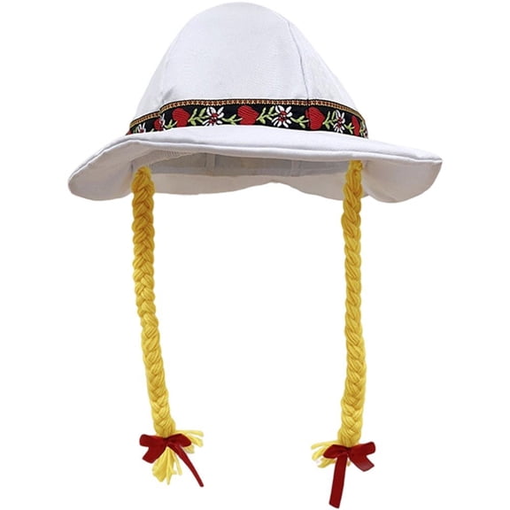 Byfri Floral Embroidered Oktoberfest Hat with Braids Bavarian Festival Headwear 60cm