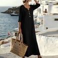 thumbnail image 6 of Vivianyo HD Women's Henley V Neck Caftan Maxi Dresses, 3/4 Sleeve Loose Casual Solid Long Dresses for Women, Women's Black, Sizes S-2XL, 6 of 7