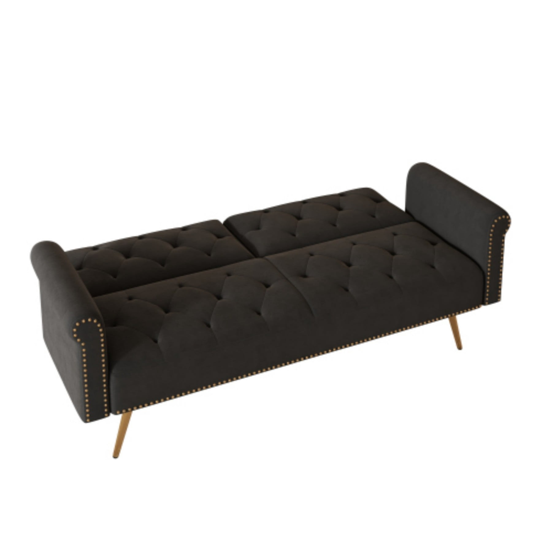 Velvet Sofa Bed, 69.7" Convertible Sleeper Sofa with Nailhead Trim & Pillow for Living Room Bedroom, Black