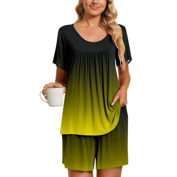 Fashion 2 Piece Sets for Women Summer Plus Size Casual Round-Neck Short Sleeve Two-Piece Comfortable Home Pajamas Sports Set