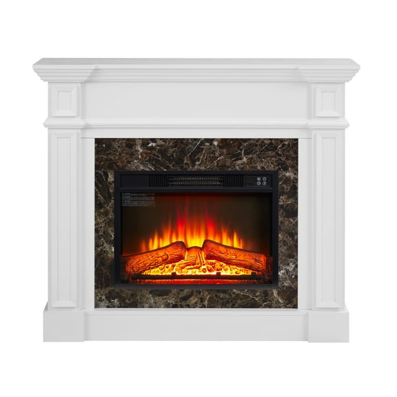 Tcbosik 45" Freestanding Electric Fireplace with Mantel, Electric Fireplace Heater with Remote Control and Adjustable Flame Brightness Level for Living Room, White