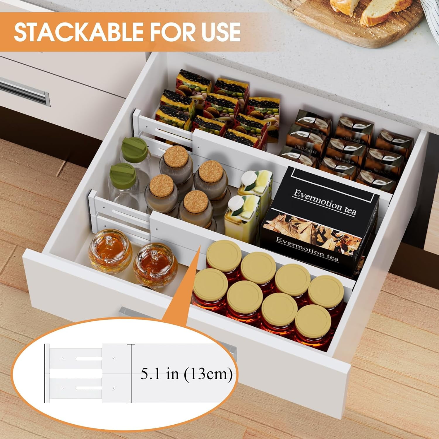 Bamboo Drawer Dividers,17-22" Adjustable Kitchen Drawer Organizer for Clothes,4 Pack Expandable Drawer Organization Separators for Bedroom,Bathroom,Dresser and Office